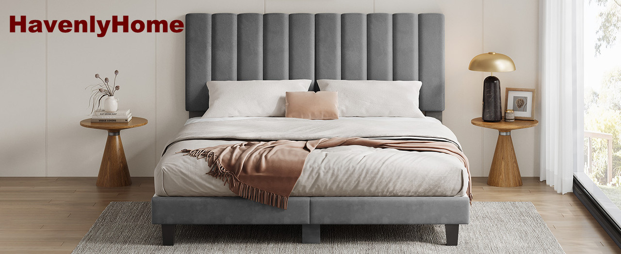 YEHTOKHOME Lit Capitonné Avec 4 Tiroirs De Rangement Lit 2 Personnes Avec Tête De Lit Réglable En Hauteur Lit Adulte Chambres à Coucher, Lin(sans Matelas) (Beige, 180x200cm