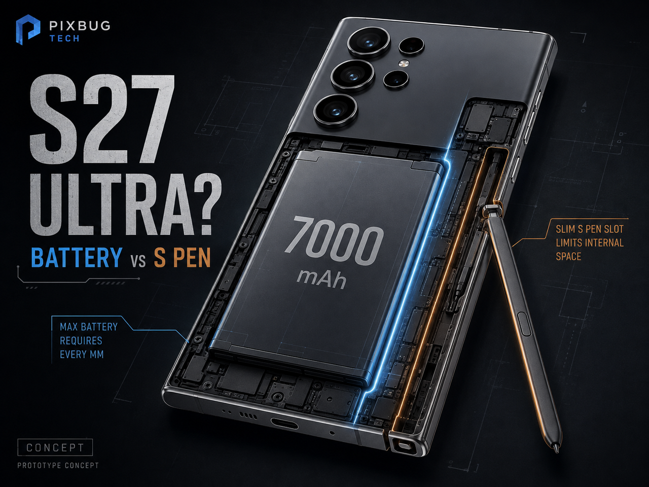 Galaxy S27 Ultra com 7.000 mAh? Samsung teria testado bateria gigante ao custo da S Pen