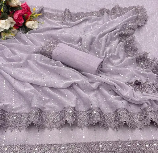 SHIMMER SAREE WITH MIRROR WORK AND CHEMICAL LACE AND DIMOND HAND WORK_COLOR6(R104)