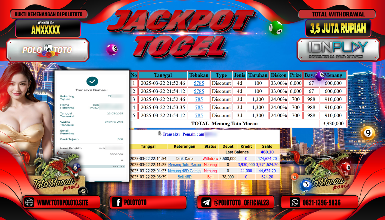 POLOTOTO JACKPOT TOGEL TOTO MACAU Rp.3.500.000,-