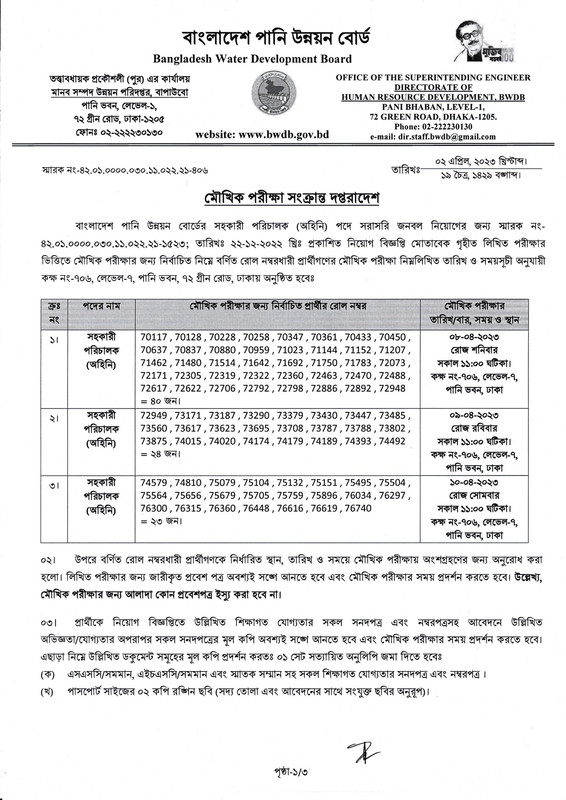 BWDB-Assistant-Director-Exam-Result-and-Viva-Date-2023-PDF-1