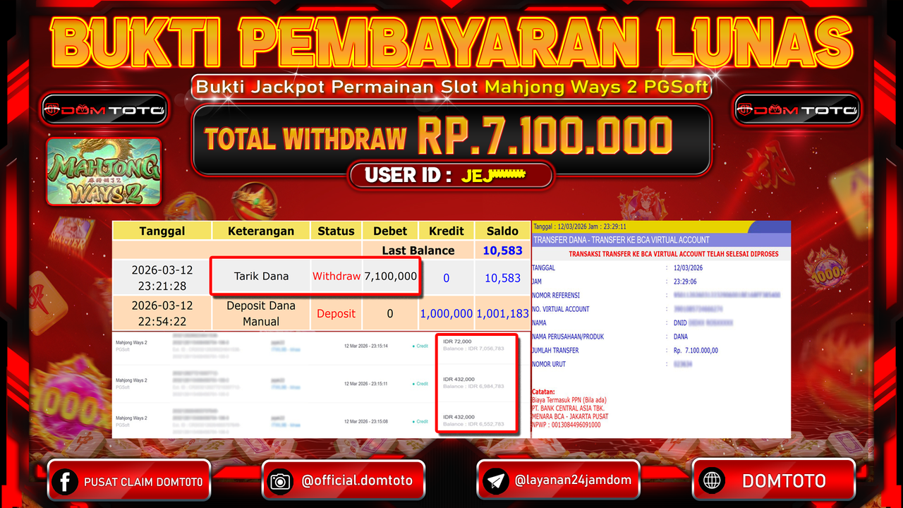 JACKPOT SLOT Mahjong Ways 2 PGSoft 12 MARET 2026