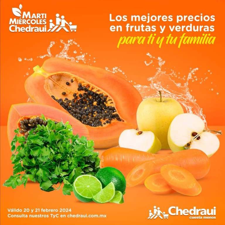 Chedraui: MartiMiércoles de Chedraui 20 y 21 Febrero: Zanahoria $9.50 kg • Papaya ó Limón sin Semilla $19.50 kg • Manzana Golden $29.50 kg 
