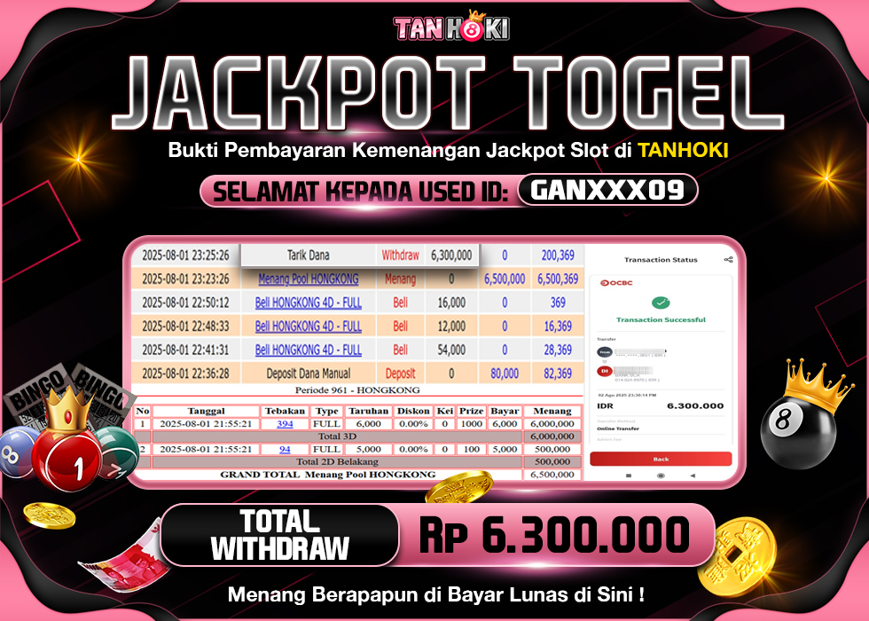 TANHOKI JACKPOT TOGEL HONGKONG LOTTO  Rp.6.300.000,- LUNAS