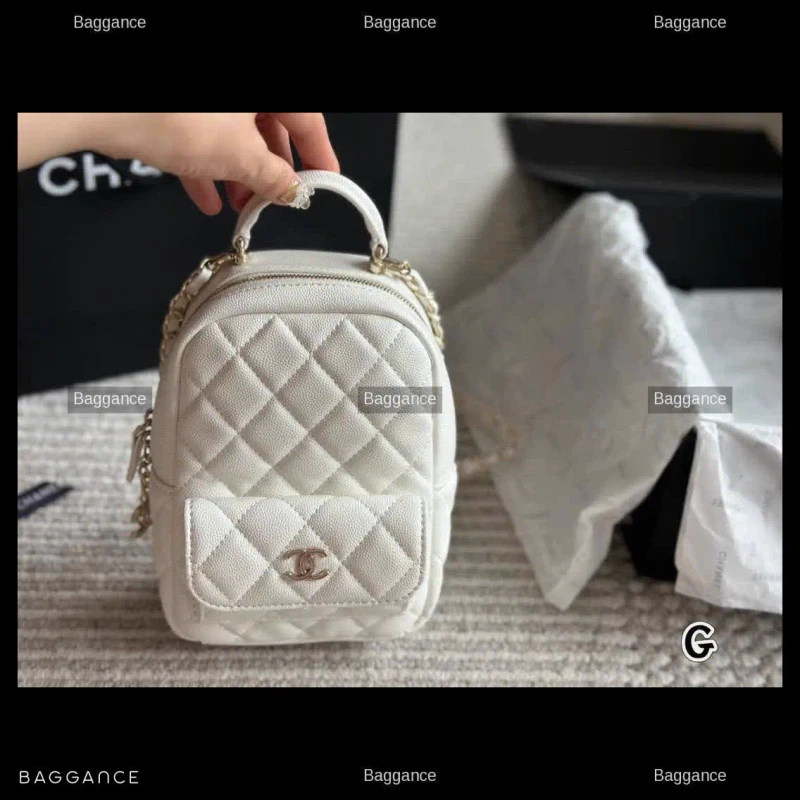 Chanel 24C Small White Grained Calfskin Backpack 18cm Fullbox - EVCHFW-044