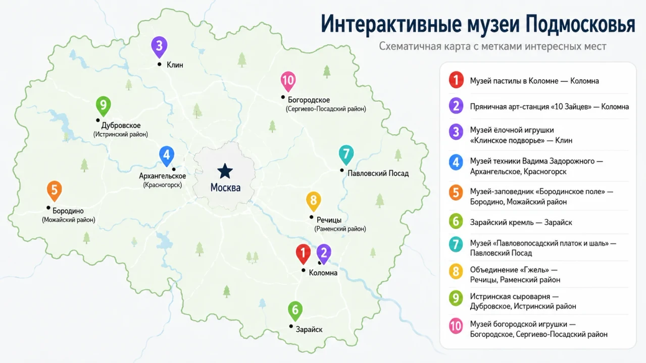 Карта необычных музеев Подмосковья