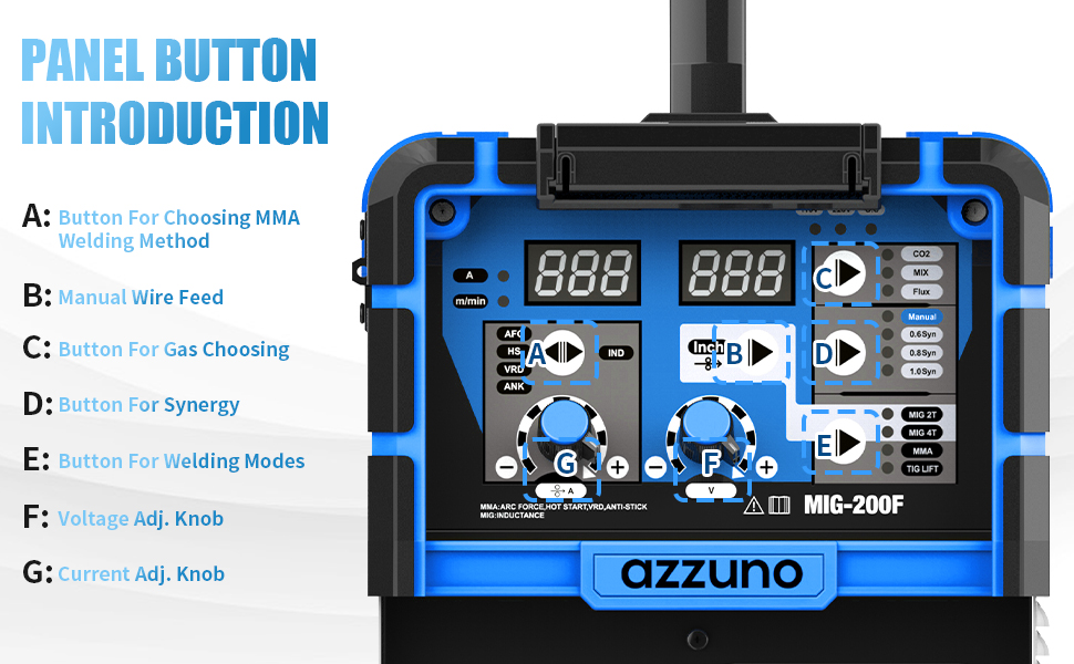 AZZUNO MIG Welder 110V/220V, 200A 8 in 1 Welder Machine Flux Core Mig/Gas Mig/Ma