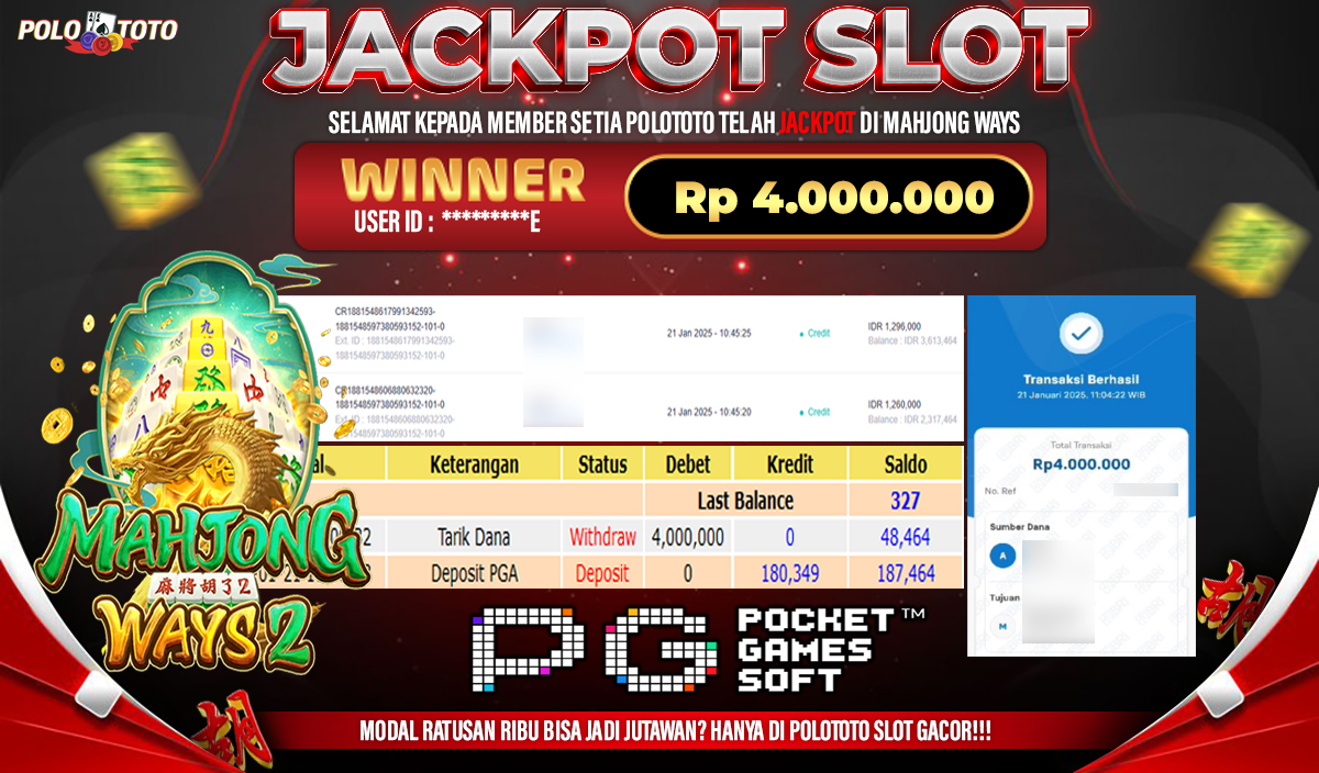 POLOTOTO JACKPOT SLOT MAHJONG WAYS 2 Rp.4,000.000,-