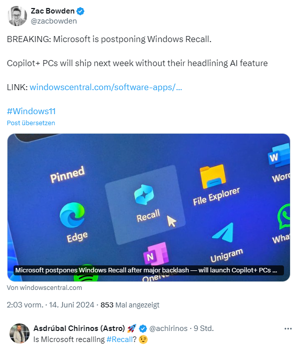 Windows Recall zurückgezogen