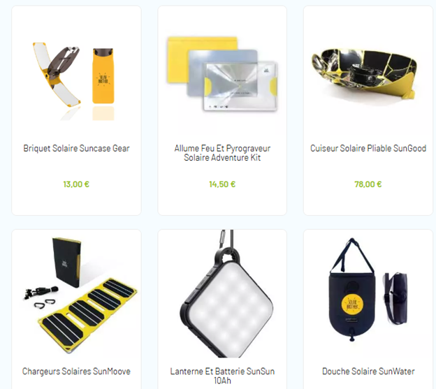 Differents produits SolarBrother