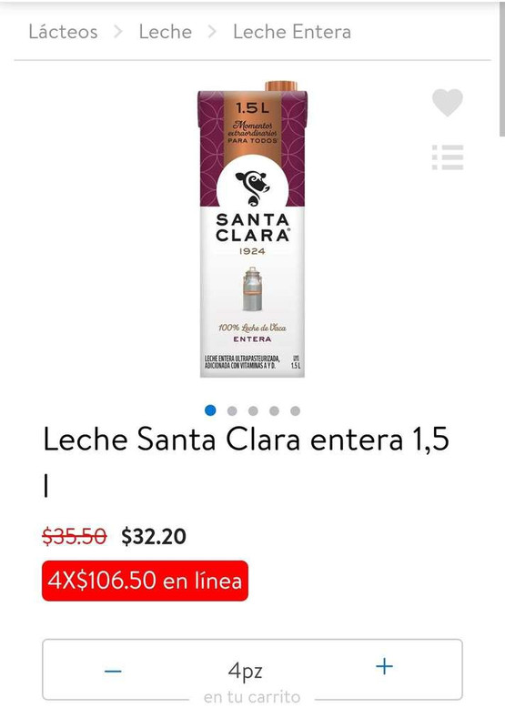 Walmart: Leche Santa Clara, 6 litros x 106.5 