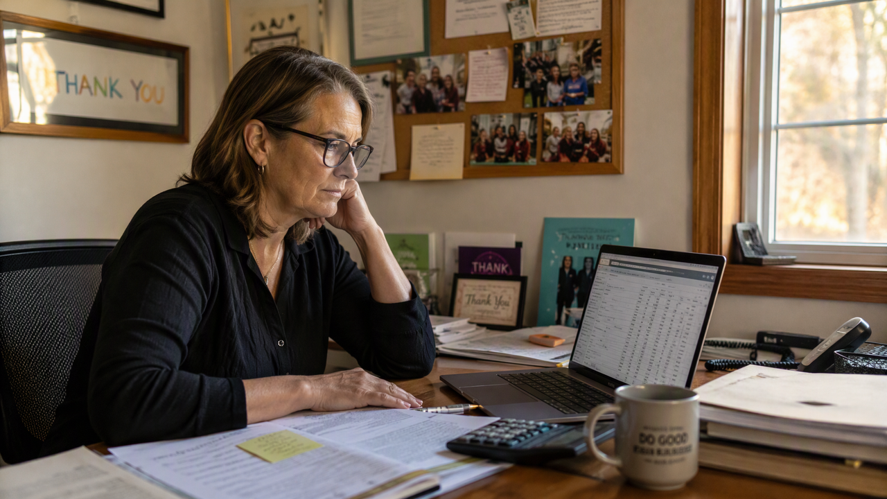 Executive Director reviewing complex spreadsheets