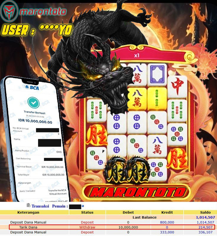 Bukti Kemenangan Member Marontoto Sebesar 10 JUTA
