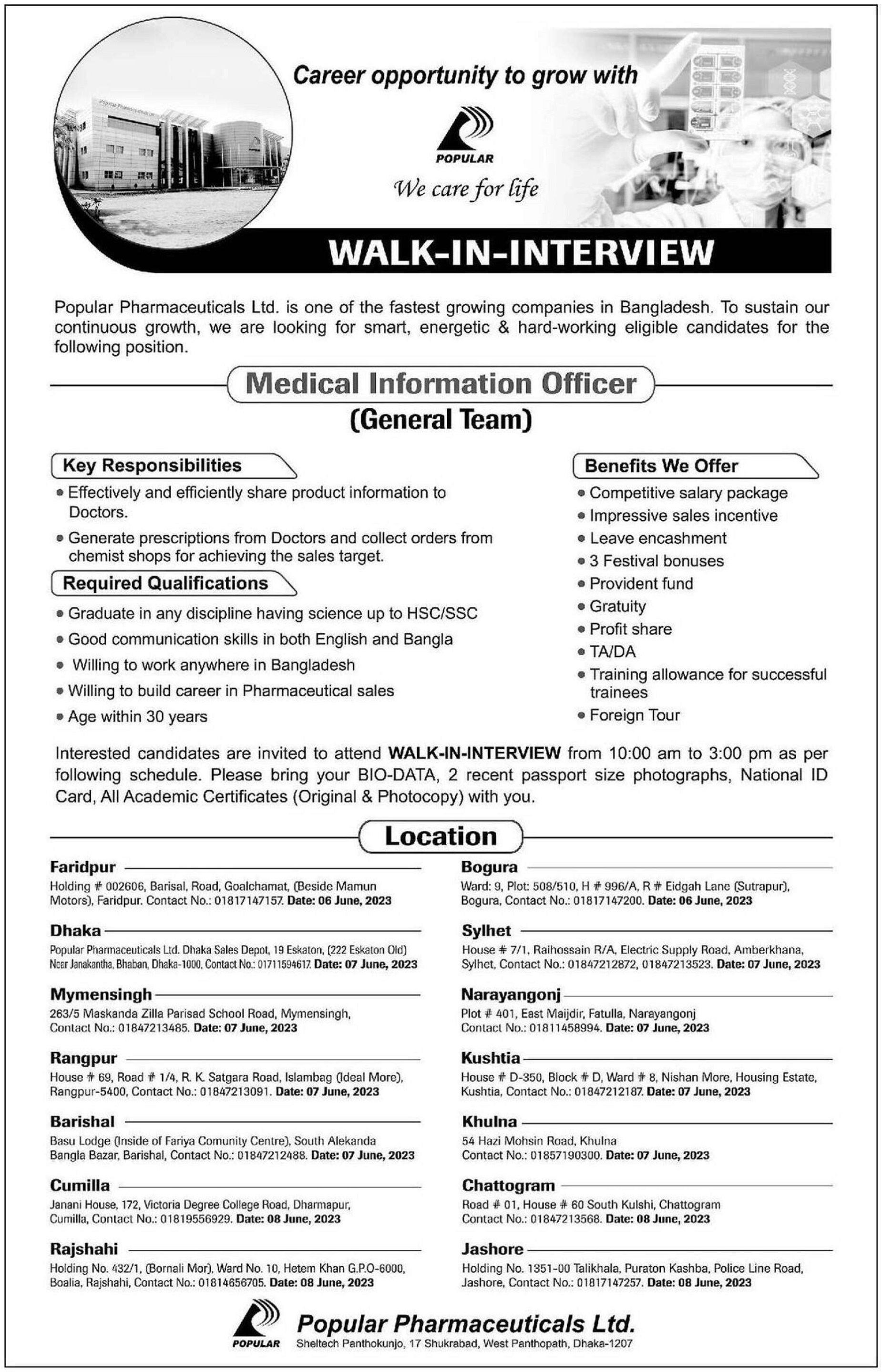 Popular Pharmaceuticals Job Circular 2023