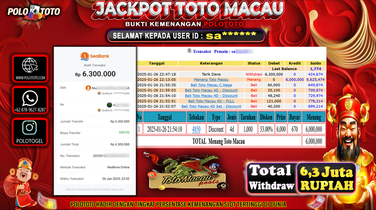 POLOTOTO JACKPOT TOGEL TOTO MACAU Rp.6,300.000,-