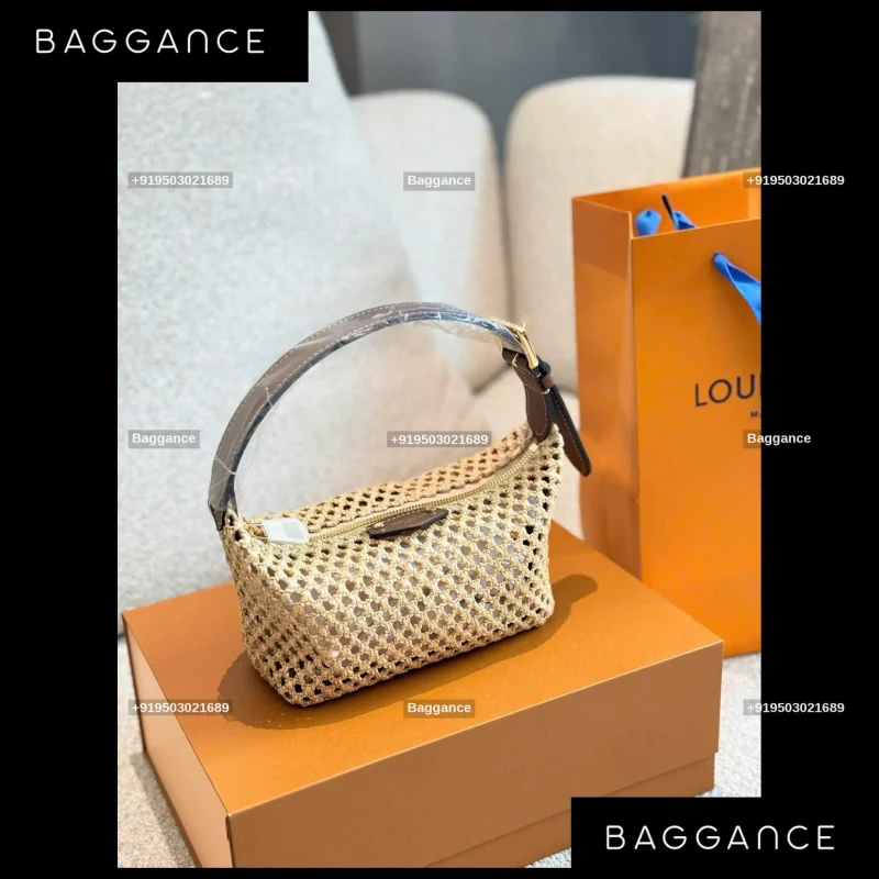 LV Raffia Handmade Woven Bag – Cream | Size 18cm | Full Box