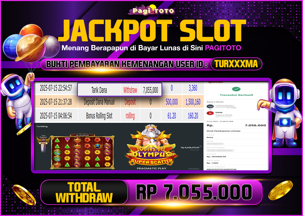 HAPPY JACKPOT MEMBER PAGITOTO SLOT GATES OF OLYMPUS SUPER SCATTER Rp 7.055.000-, - LUNAS