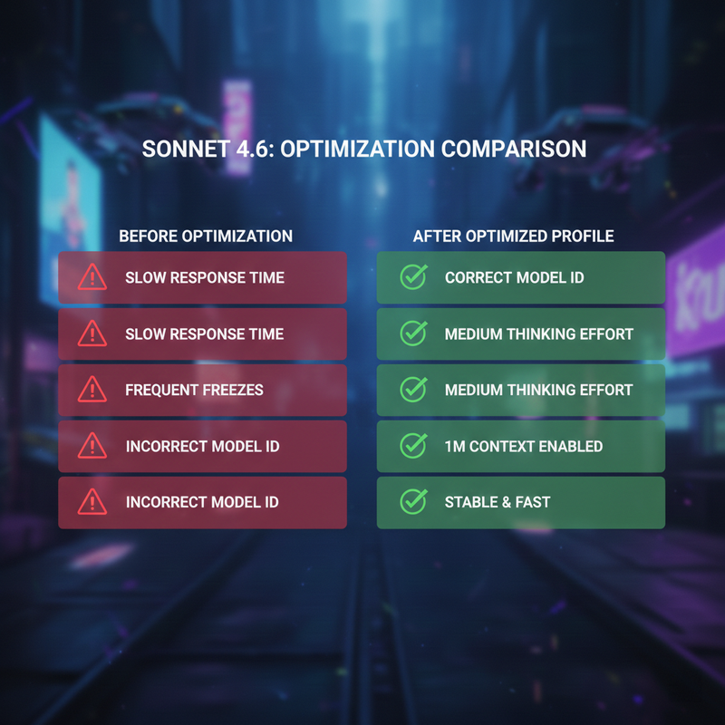 Side-by-side comparison dashboard of Claude Sonnet 4.6 setups