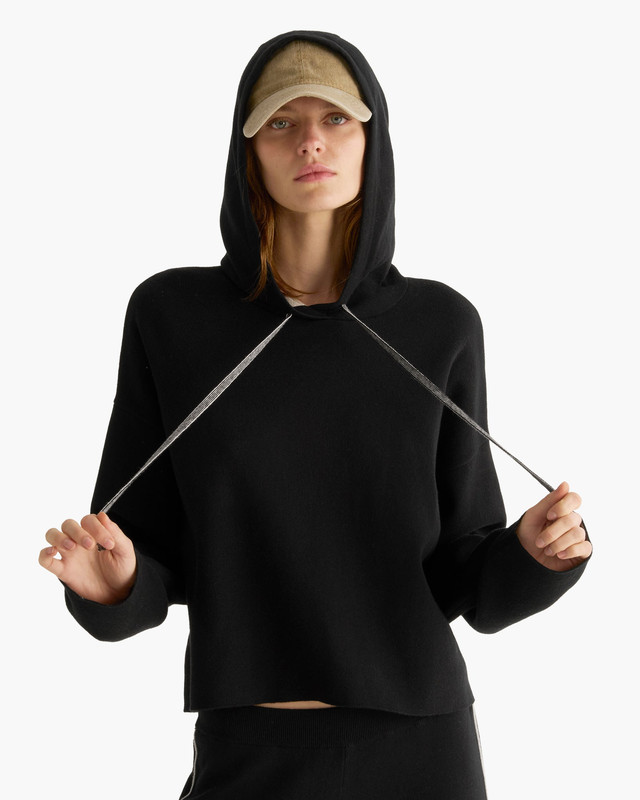 W80098UC PLAITED OVERSIZED HOODIE BLACK SILVER PS26 0014