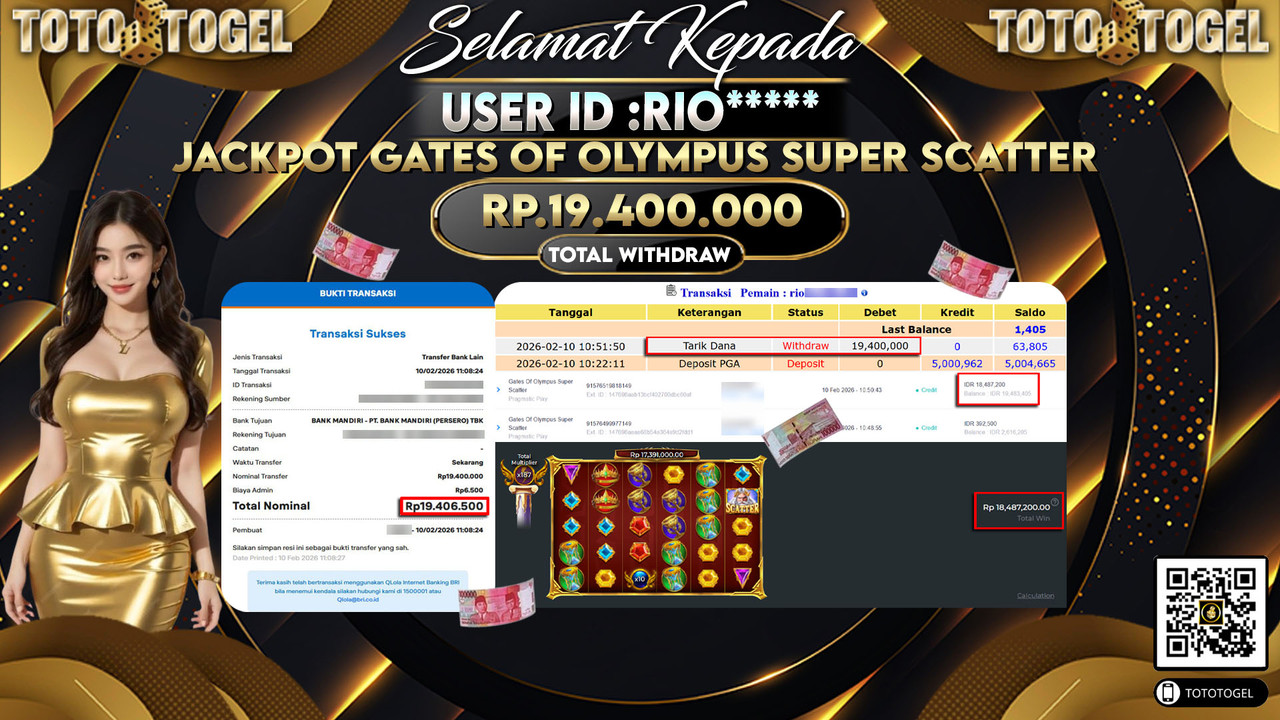 Bukti Pembayaran Jackpot Permainan Slot Gates Of Olympus Super Scatter ID:RIO*****LUNAS