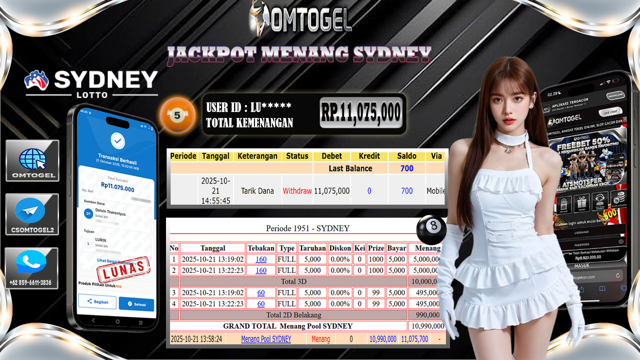 OMTOGEL JACKPOT SYDNEY 3D 2D 11 JUTA DI BAYAR LUNAS ,-