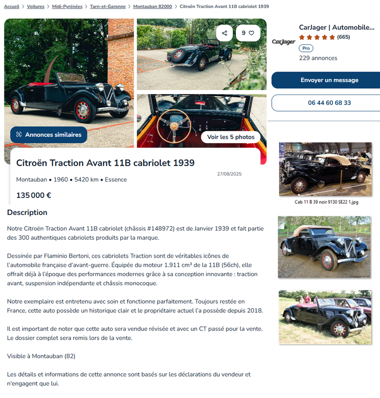 135 000€ - 2025 Cab 11 B 39 noir 9130 SE22