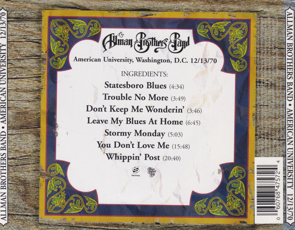 Allman Brothers Band American University 12 13 1970 FLAC EAC