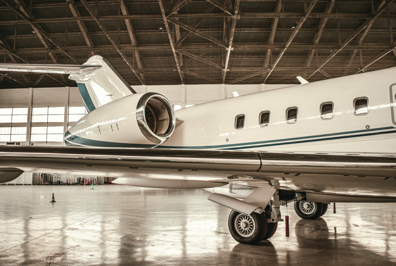 Private jet in a hangar at Miami International Airport