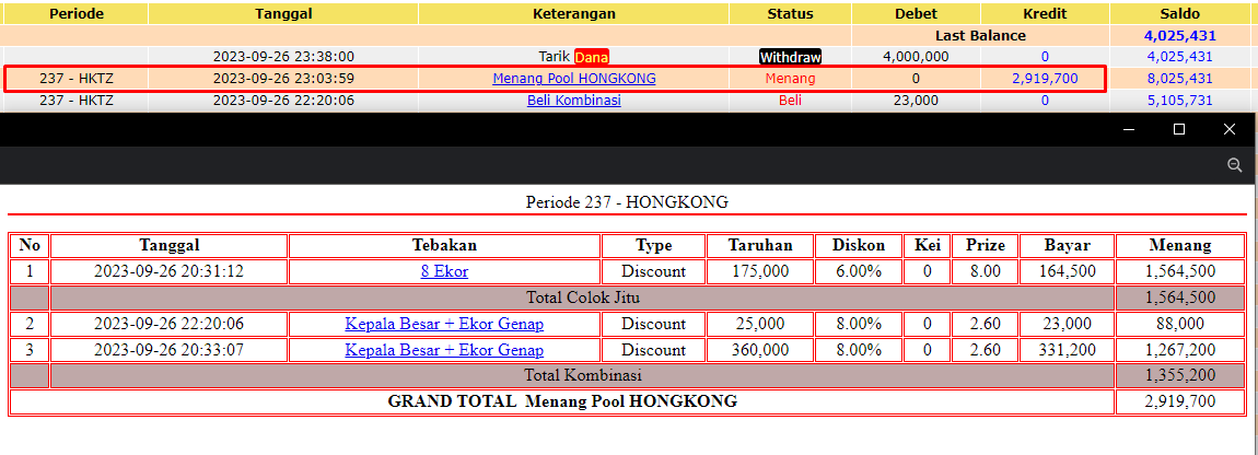 Bukti JP togel hari ini