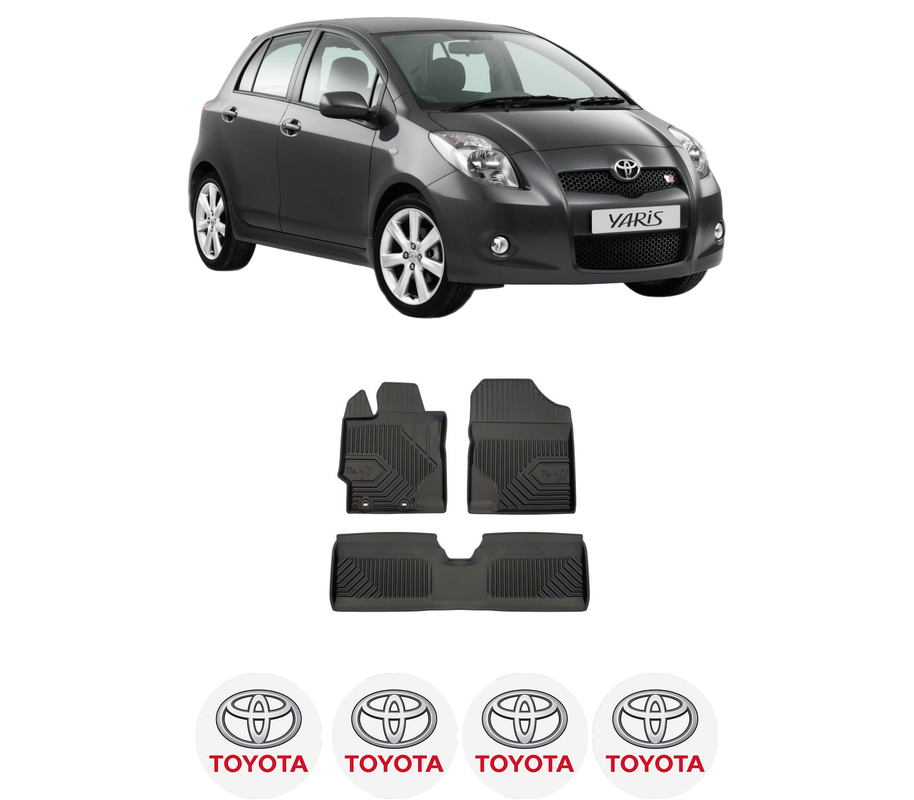 Set covorase presuri TOYOTA YARIS (_P9_) din 2005-2014, auto, din cauciuc thermoplastic, 4 Stickere auto cu TOYOTA