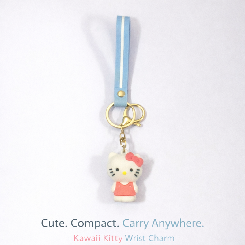 Hello Kitty Keychain With Pink Dress And Bow Blue