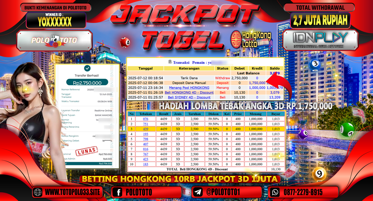 POLOTOTO JACKPOT TOGEL HONGKONG LOTTO Rp.2.750.000,-