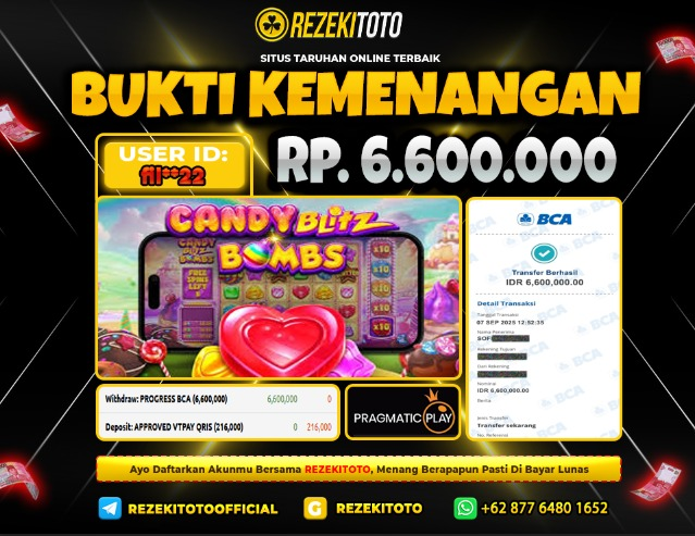 BUKTI KEMENANGAN 7 SEPTEMBER 2025 CANDY BLITZ BOMS 6 JUTA 