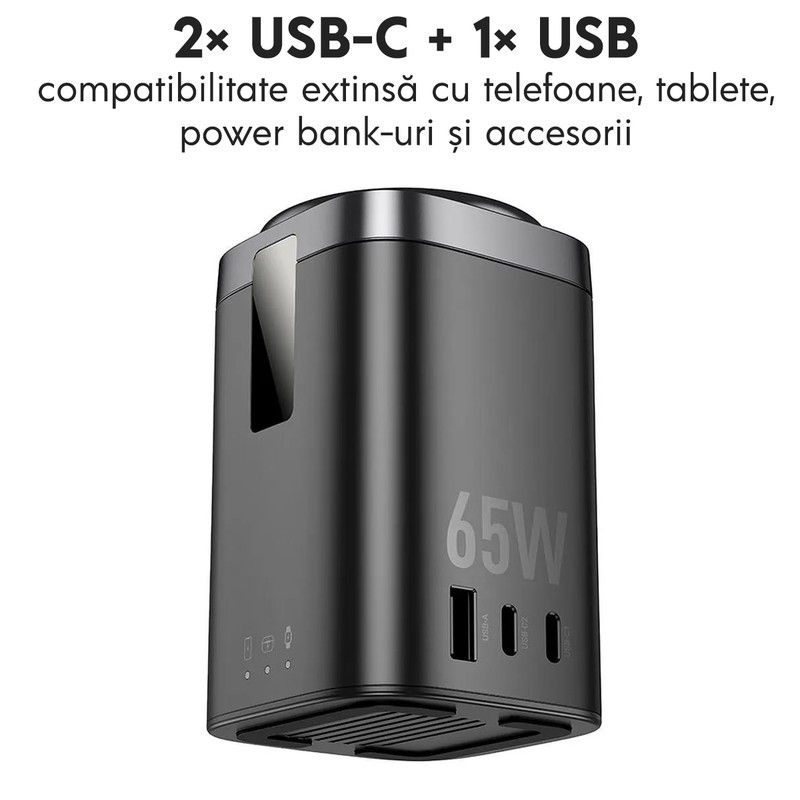 Statie de incarcare wireless 6 in 1 Hoco CQ20A pentru toate dispozitivele, 2xUSB-C, USB, 65W, Qi Charging, Negru wireless charger 6in1 up to 15w magsafe 2xusb c 1xusb up to 65w hoco cq20a black 2swf 47
