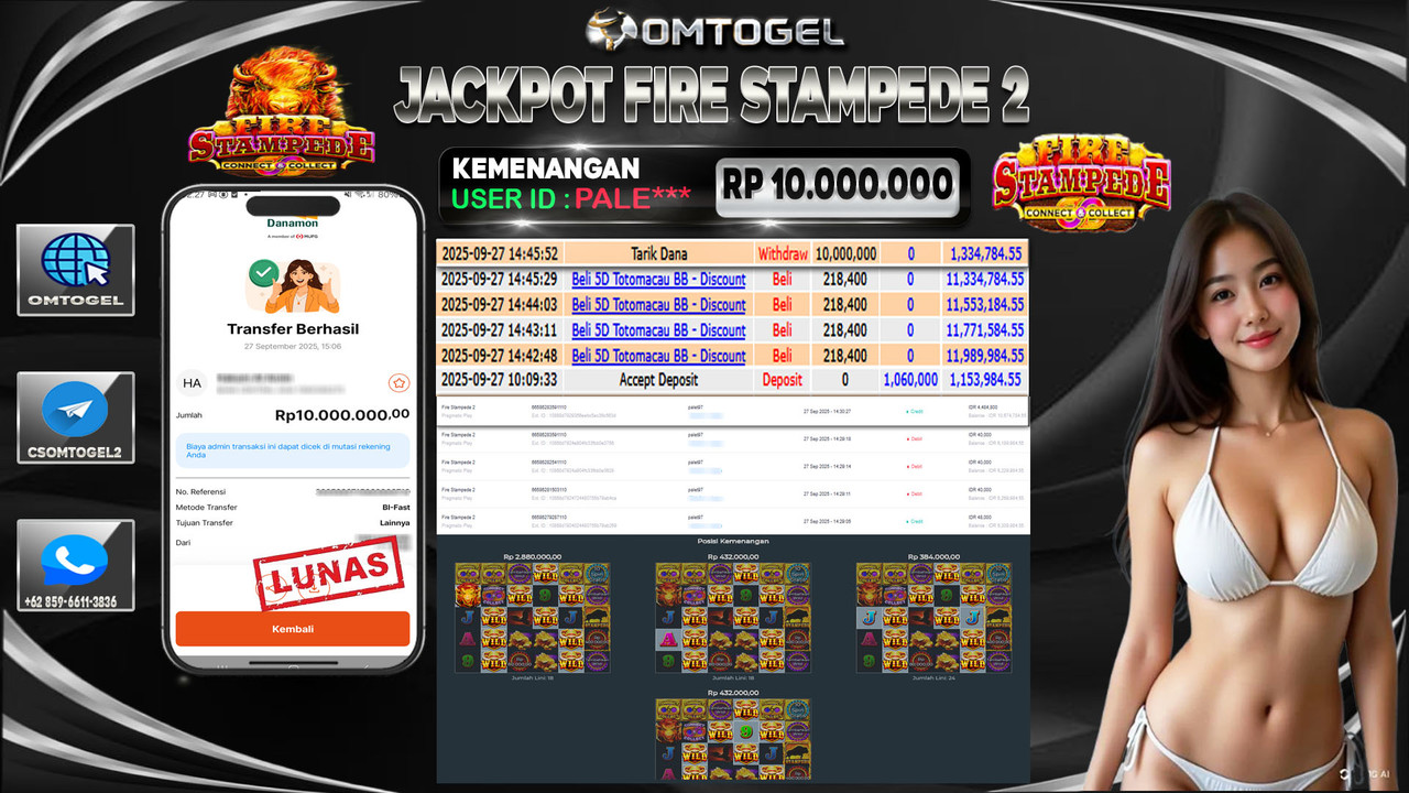 OMTOGEL JACKPOT PRAGMATIC PLAY FIRE STAMPEDE 2 10 JUTA DI BAYAR LUNAS ,-