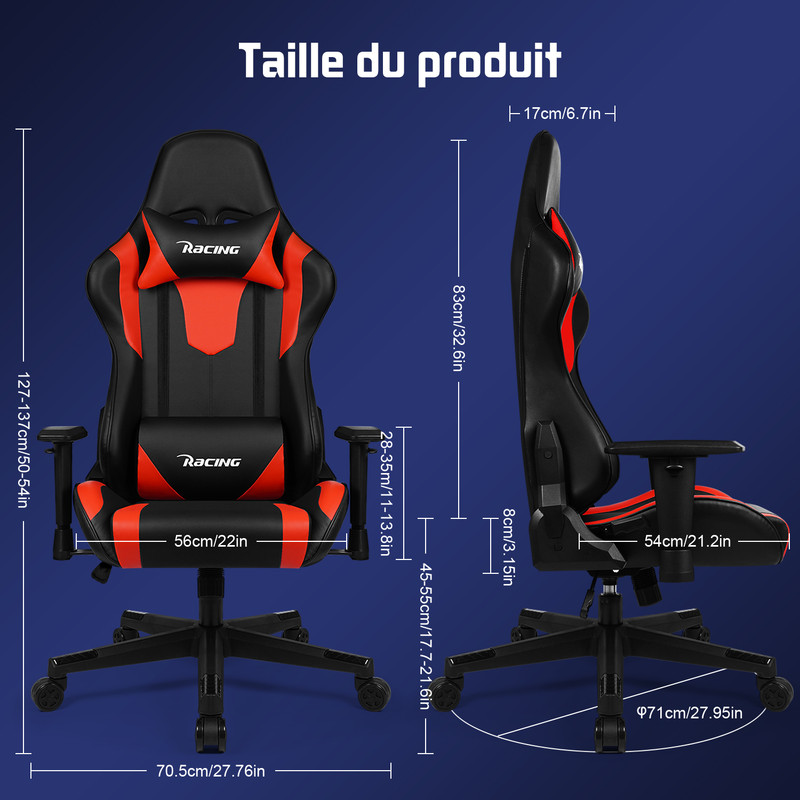 220€ sur Chaise Gamer, Assise de 56CM Fauteuil Gamer Ergonomique
