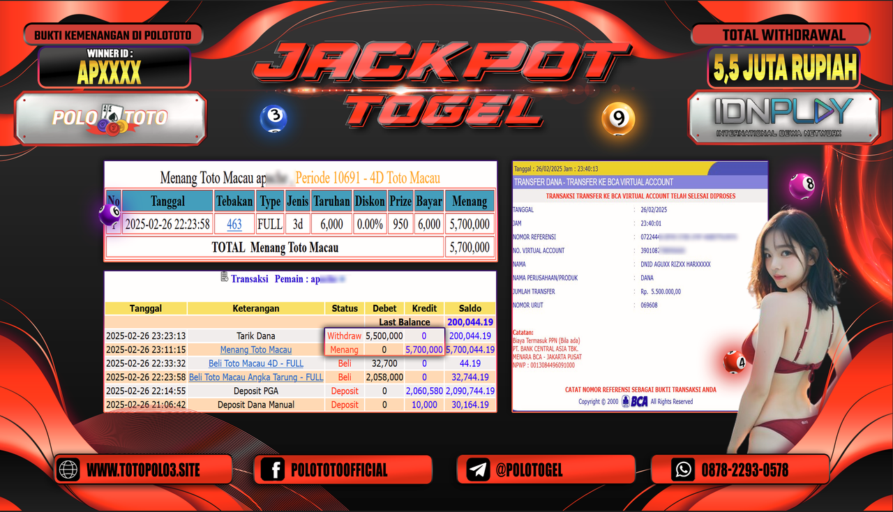 POLOTOTO JACKPOT TOGEL TOTO MACAU Rp.5.500.000,-