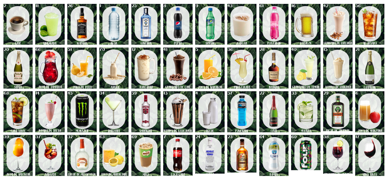 Cartones de Loteria Bebidas