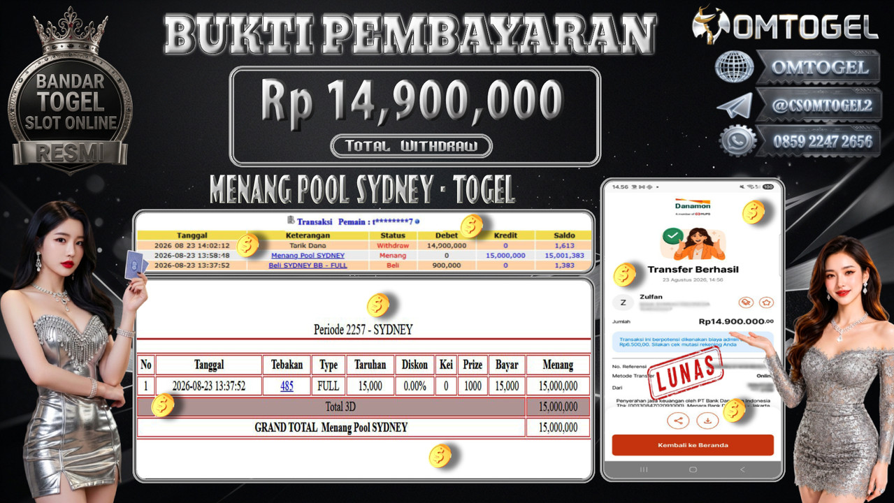 OMTOGEL JACKPOT MENANG POOL SYDNEY Rp,14,900,000,- DIBAYAR LUNAS