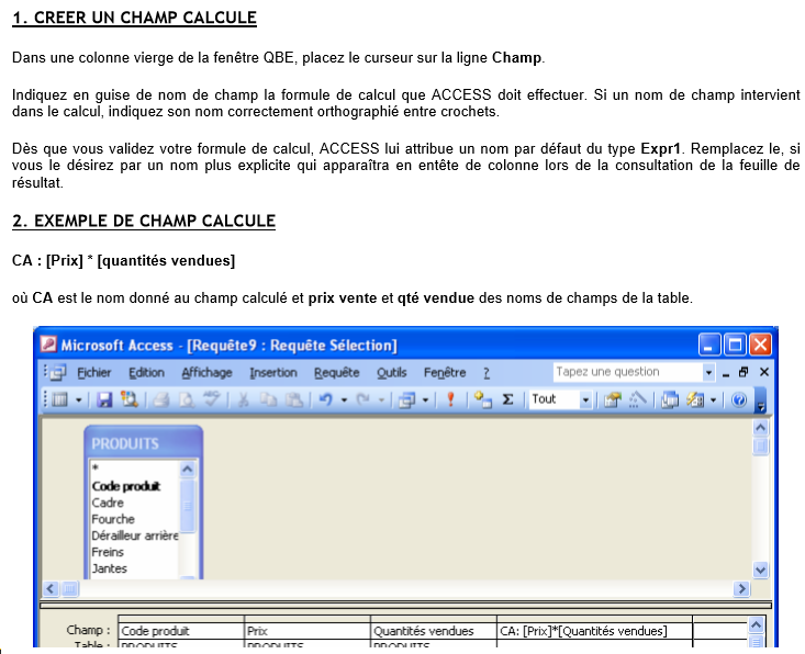 Créer un champs calcule sur Access