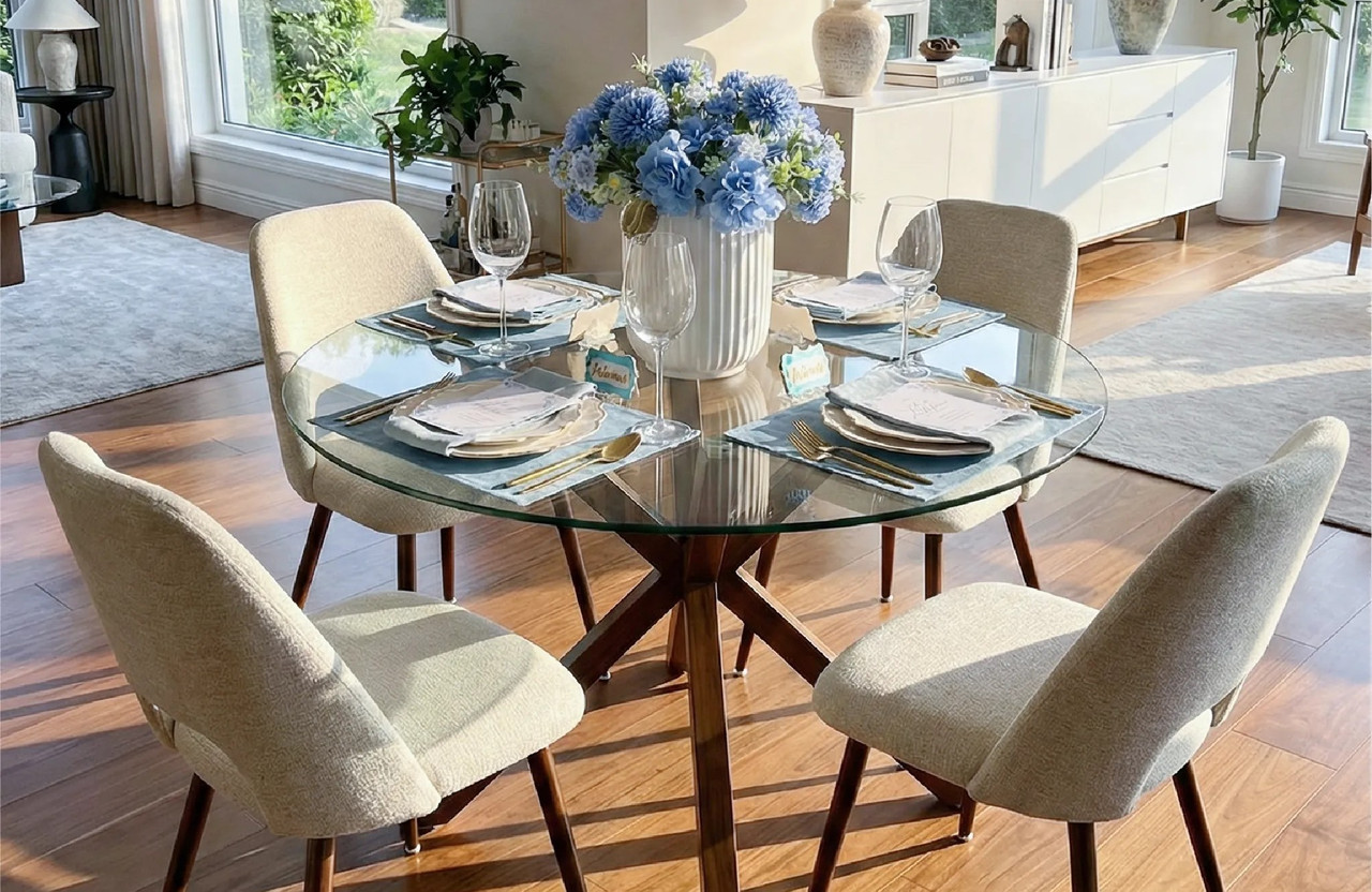 Glass dining table modern interior