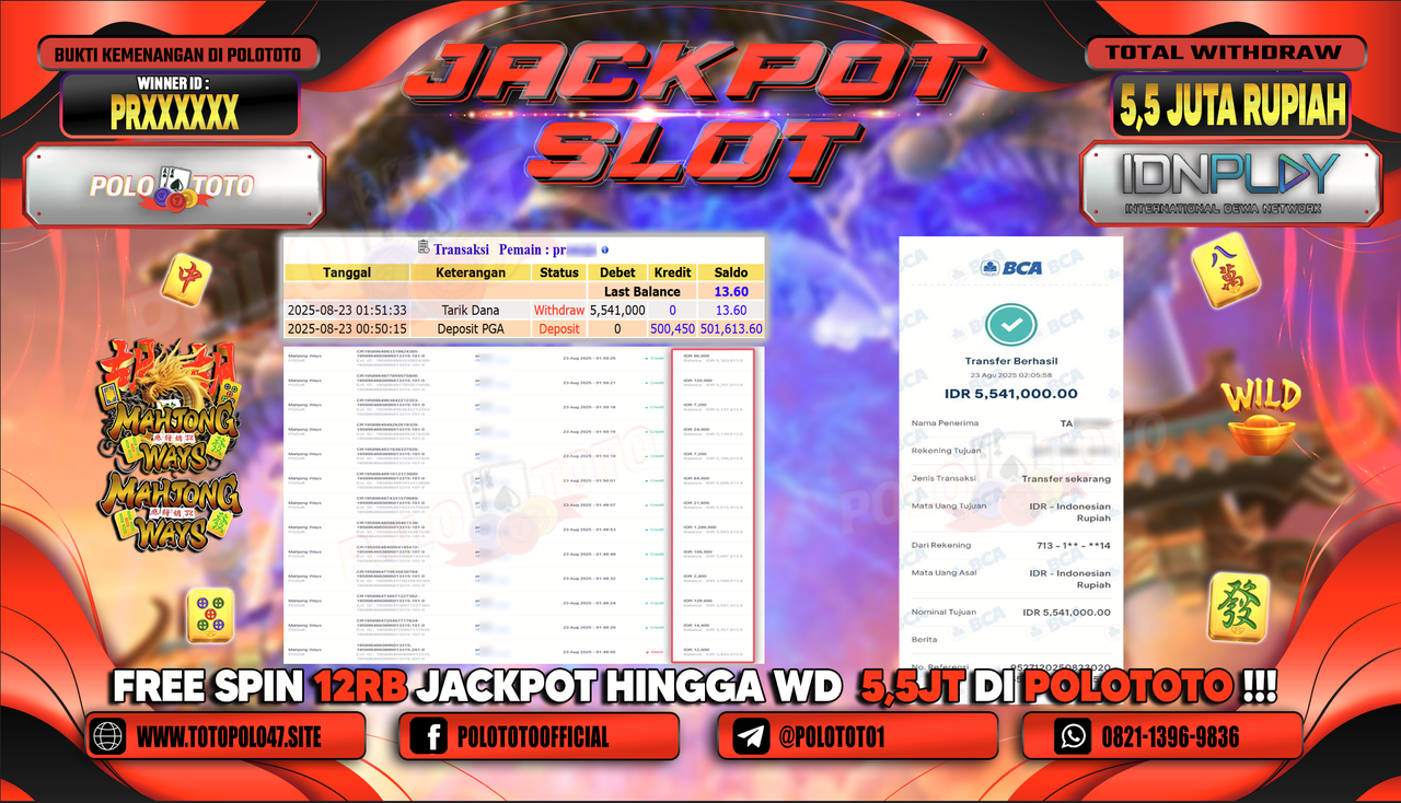 POLOTOTO JACKPOT SLOT MAHJONG WAYS Rp.2.000.000,-