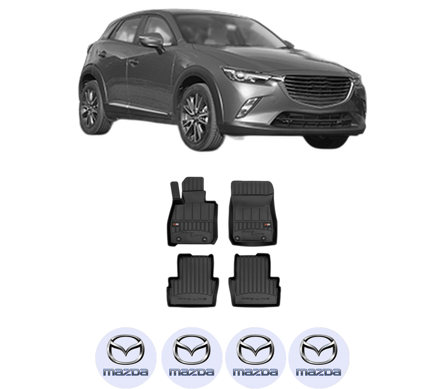 Set covorase presuri MAZDA CX-3 (DK) din 2015-2018, auto, din cauciuc thermoplastic, 4 Stickere auto cu MAZDA
