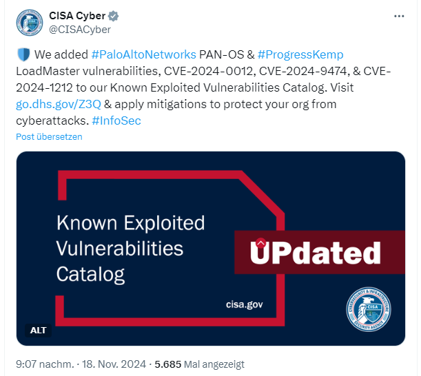 CISA-Schwachstellenliste