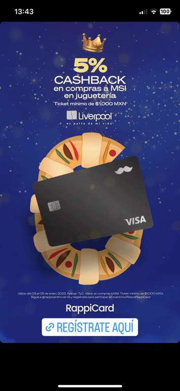 5% de cashback con tarjeta Rappicard en juguetería Liverpool (Compra mín $1000) 
