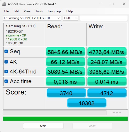 Benchmark AS SSD Samsung 990 Evo 2Tb - 2025-03-19