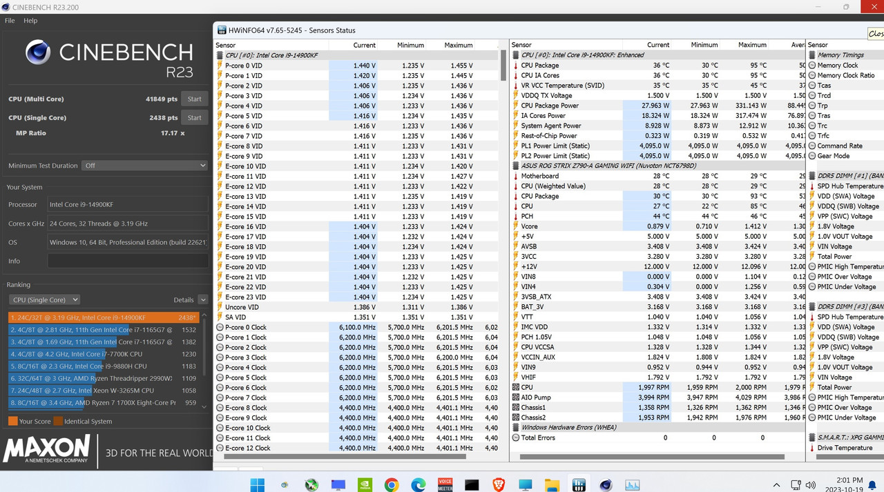 13700KF 6200Mhz and 14900KF 6300Mhz on CPU-z/Cinebench 13700KF 6200Mhz and 14900KF 6300Mhz on CPU-z/Cinebench