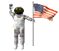 Astronaut holding a USA flag and waving GIF