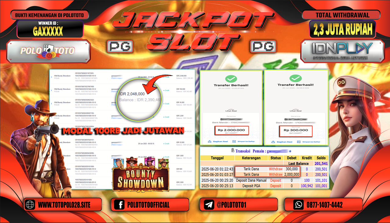 POLOTOTO JACKPOT SLOT WILD BOUNTY SHOWDOWN Rp.2.300.000,-
