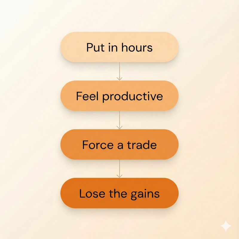 Put in hours leads to Feel productive leads to Force a trade leads to Lose the gains